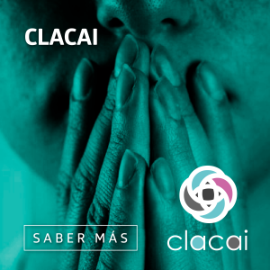 CLACAI: imagen de mujer con las manos en la boca. Botón de saber más.