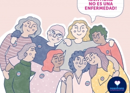 Ilustración por el Día de la Despatologización Trans. Dibujo de un grupo de personas trans abrazadas