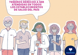 Ilustración por el Día de la Despatologización Trans. Dibujo de un grupo de doctoras que dicen que las personas trans tienen derecho a ser atendidas en los centros de salud