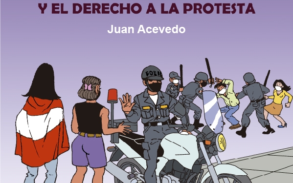Portada "Emma y el derecho a la protesta", dibujo de policías enfrentántodse con jóvenes