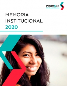 Portada Memoria institucional de Promsex 2020 en español. Ilustración de una mujer sonriendo