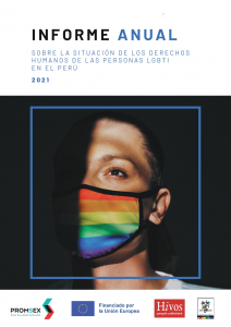 Portada informe sobre derechos LGBTI 2021. Ilustración de una persona con mascarilla LGBTI