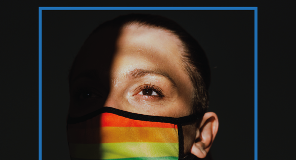 Portada de "Resumen ejecutivo informe anual". Ilustración de la cara de una persona con una mascarilla LGBT