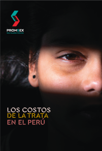 Portada de la publicación Los costos de la trata en Perú. Ilustración del rostro de una niña con luz en la parte de los ojos